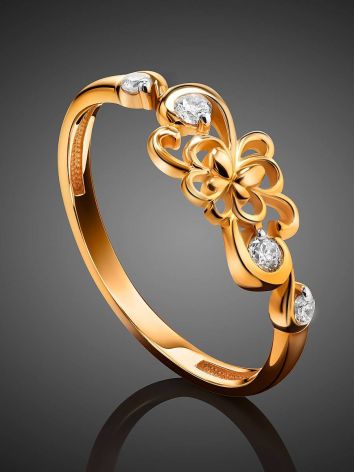 Charming Gold Plated Silver Floral Ring With Crystals, Ring Size: 5 / 15.5, image , picture 2