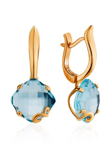 Golden Earrings With Topaz Centerpieces, image 