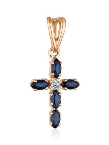 Golden Cross Pendant With Sapphires And Diamonds, image 
