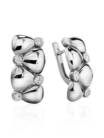 Chic Silver Earrings With Crystals, image 
