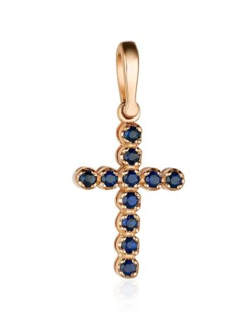 Versatile Gold Sapphire Cross Pendant, image 