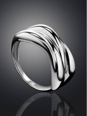Wave Curvy Silver Ring, Ring Size: 6 / 16.5, image , picture 2