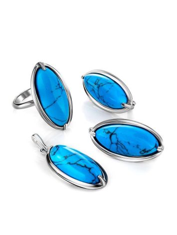 Oval Reconstructed Turquoise Pendant In Sterling Silver, image , picture 5