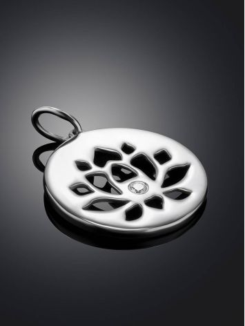 Round Silver Flat Pendant With Crystal The Enigma, image , picture 2