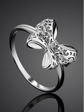 Filigree Silver Bow Ring With Crystals, Ring Size: 6.5 / 17, image , picture 2