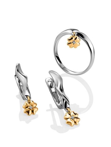 Silver Diamond Earrings With Golden Details The Diva, image , picture 3