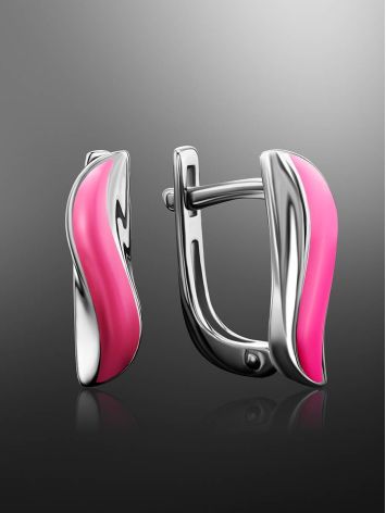 Pink Enamel Earrings In Sterling Silver, image , picture 2