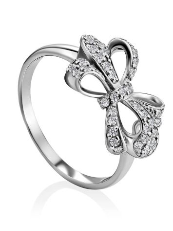 Silver Bow Ring With Crystals, Ring Size: 6 / 16.5, image 