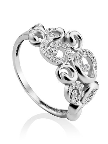 Ornate Silver Crystal Encrusted Ring, Ring Size: 6 / 16.5, image 