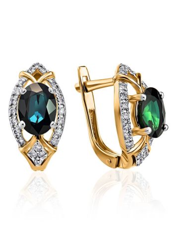 Classy Golden Earrings With Sapphire And Diamonds The Mermaid, image 