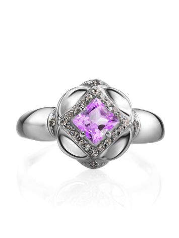 Voluptuous Silver Ring With Amethyst And Crystals, Ring Size: 7 / 17.5, image , picture 3