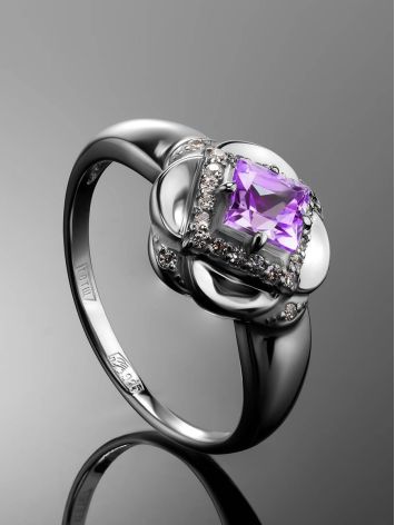 Voluptuous Silver Ring With Amethyst And Crystals, Ring Size: 7 / 17.5, image , picture 2