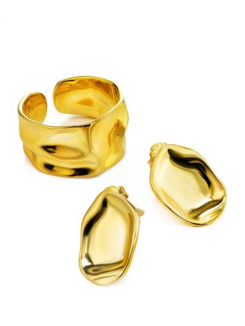 Stunning Sculpted Gold-Plated Silver Ring The Liquid, Ring Size: Adjustable, image , picture 5