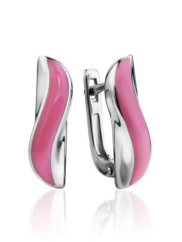 Pink Enamel Earrings In Sterling Silver, image 