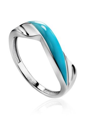 Silver Ring With Blue Enamel, Ring Size: 5 / 15.5, image 