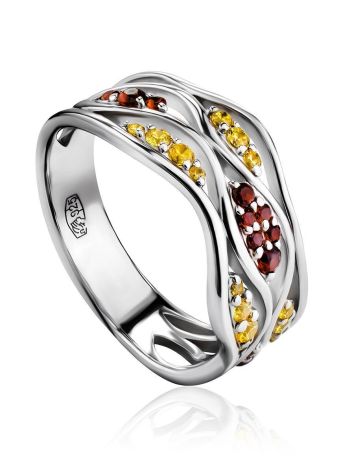 Silver Ring With Two Toned Crystals, Ring Size: 6 / 16.5, image 