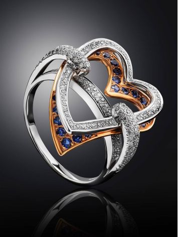 Fabulous Heart Shaped Diamond Ring With Sapphires, Ring Size: 8.5 / 18.5, image , picture 2