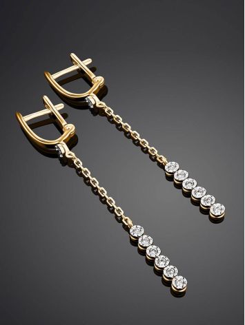 Diamond Earrings With Golden Chain Dangles, image , picture 2