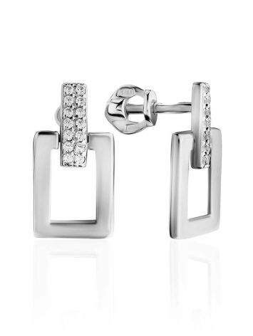 Geometric Silver Studs With Crystals The Astro, image 