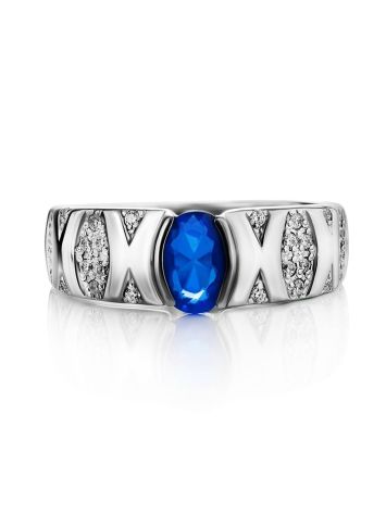 Silver Ring With Blue Stone And Crystals, Ring Size: 6 / 16.5, image , picture 3