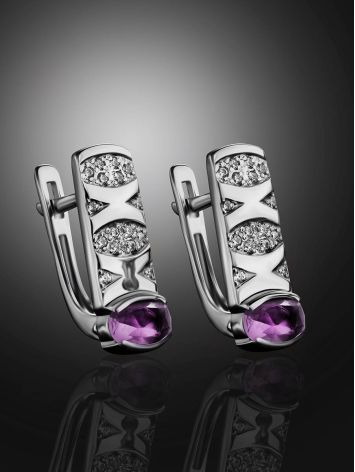 Silver Earrings With Bright Amethysts, image , picture 2