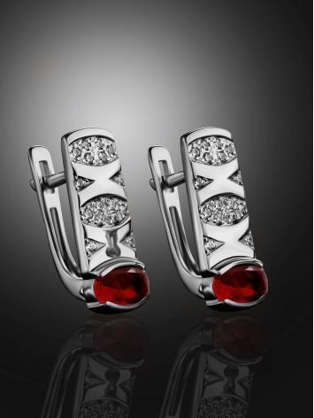 Silver Earrings With Garnet And Crystals, image , picture 2