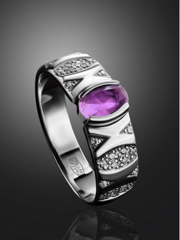 Silver Ring With Amethyst Centerstone, Ring Size: 6 / 16.5, image , picture 2