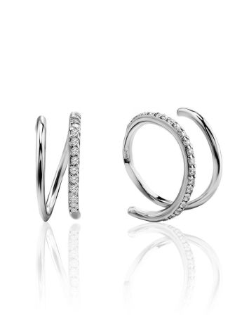 Silver Corkscrew Earrings With Crystals, image 