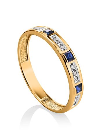 Golden Ring With Channel Set Sapphires And Diamonds, Ring Size: 8 / 18, image 