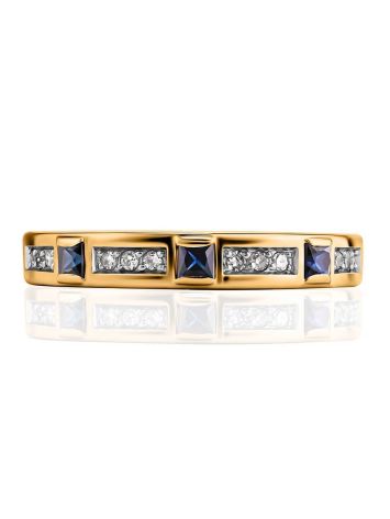Golden Ring With Channel Set Sapphires And Diamonds, Ring Size: 8 / 18, image , picture 3
