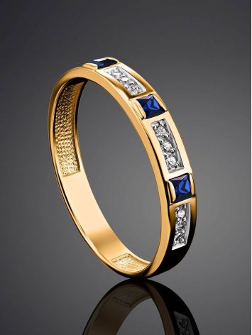 Golden Ring With Channel Set Sapphires And Diamonds, Ring Size: 8 / 18, image , picture 2