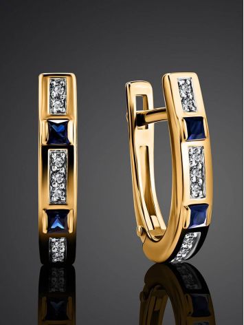 Golden Earrings With Channel Set Sapphires And Diamonds, image , picture 2