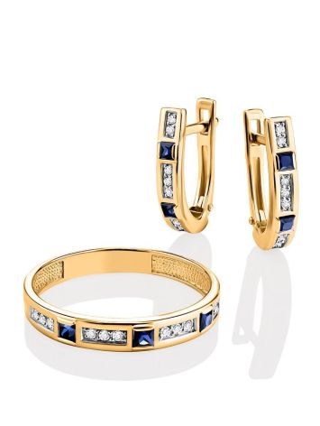 Golden Ring With Channel Set Sapphires And Diamonds, Ring Size: 8 / 18, image , picture 4