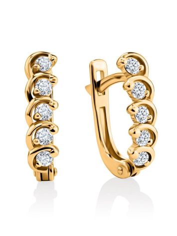 Classy Golden Earrings With White Diamonds, image 