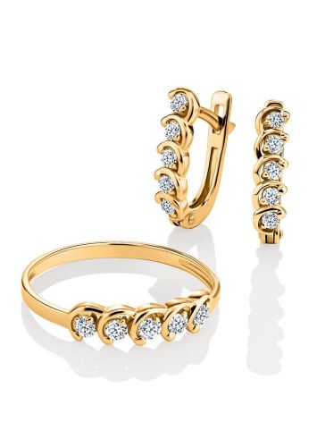 Classy Golden Earrings With White Diamonds, image , picture 3