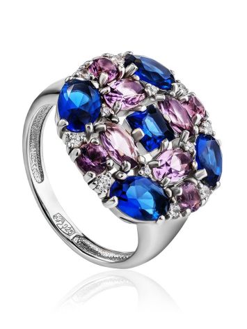 Charming Cocktail Ring With Multicolor Crystals, Ring Size: 8 / 18, image 