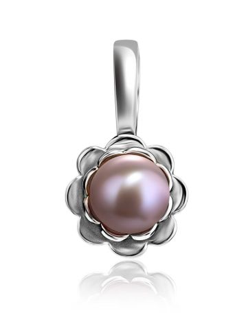 Adorable Silver Pendant With Mauve Colored Pearl, image 