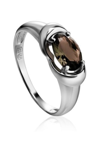 Simplistic Silver Ring With Smoky Quartz, Ring Size: 6.5 / 17, image 