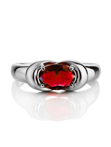 Laconic Silver Ring With Garnet, Ring Size: 5.5 / 16, image , picture 3