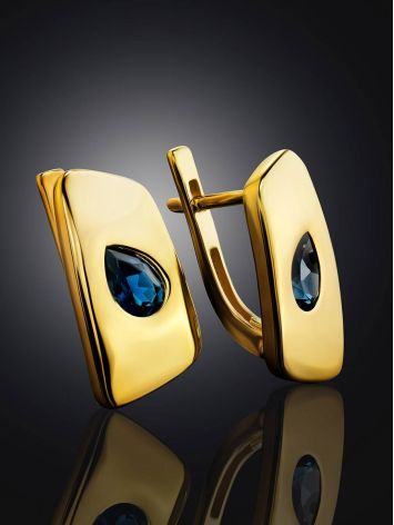 Stylish Gold Plated Earrings With Blue Stones, image , picture 2