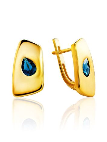 Stylish Gold Plated Earrings With Blue Stones, image 