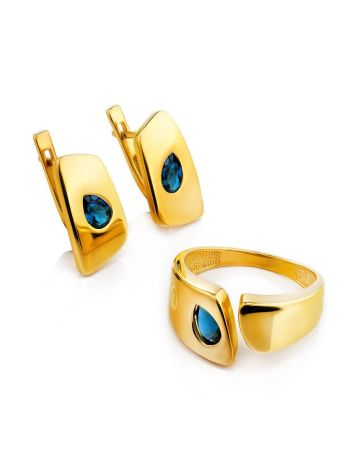 Stylish Gold Plated Earrings With Blue Stones, image , picture 3