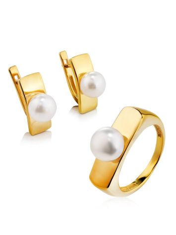 Adorable Gold Plated Ring With Pearl, Ring Size: 5.5 / 16, image , picture 4