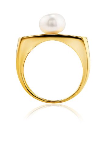 Adorable Gold Plated Ring With Pearl, Ring Size: 5.5 / 16, image , picture 3