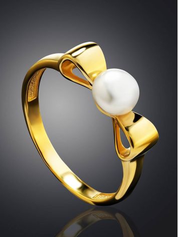 Classy Gold Plated Pearl Ring, Ring Size: 6 / 16.5, image , picture 2