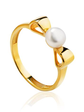 Classy Gold Plated Pearl Ring, Ring Size: 6 / 16.5, image 