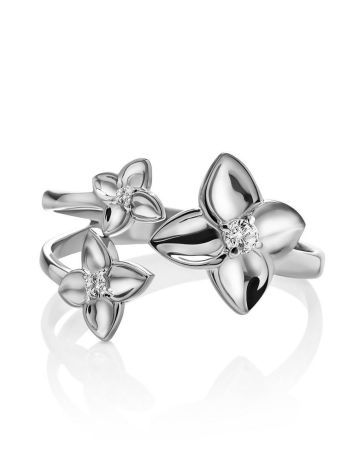 Charming Silver Floral Ring, Ring Size: 5 / 15.5, image , picture 3