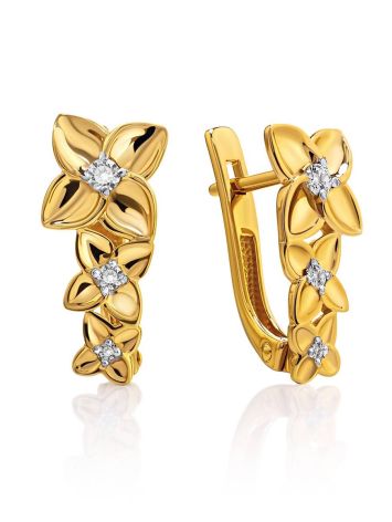 Floral Design Gold Plated Silver Earrings, image 