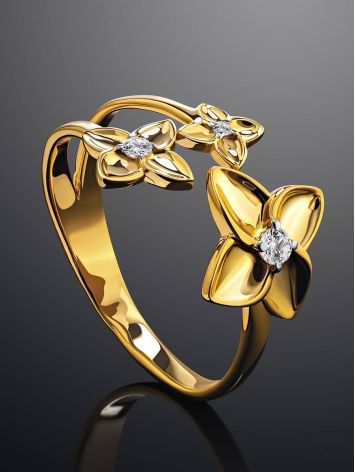 Floral Design Gold Plated Silver Ring, Ring Size: 5.5 / 16, image , picture 2
