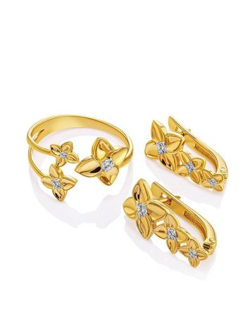 Floral Design Gold Plated Silver Earrings, image , picture 3